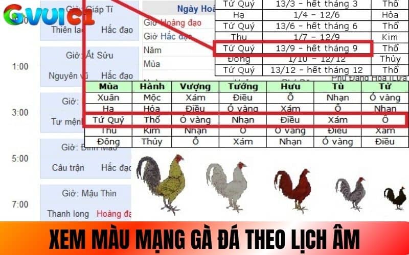 Xem màu mạng gà đá theo lịch âm Xem màu mạng gà đá theo lịch âm